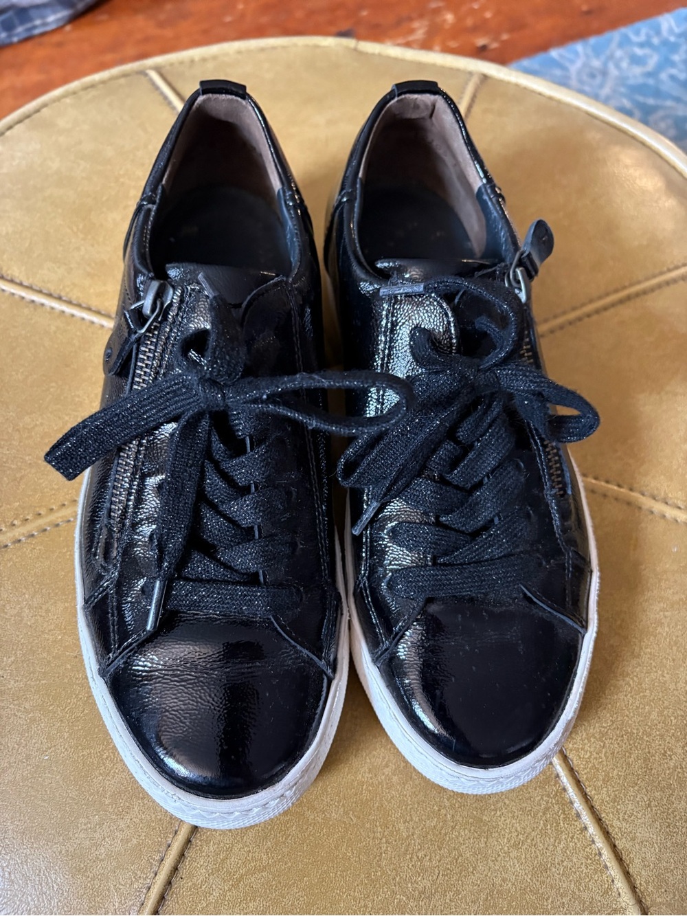 Paul Green Black Patent Loafers with Subtle Glitter